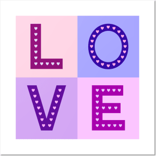 LOVE type with hearts pinks purples Posters and Art